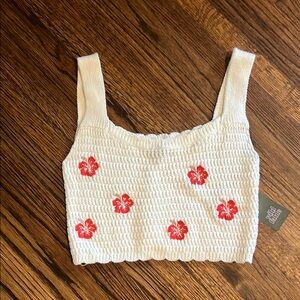 Wild Fable White Knit Top with Red Accents